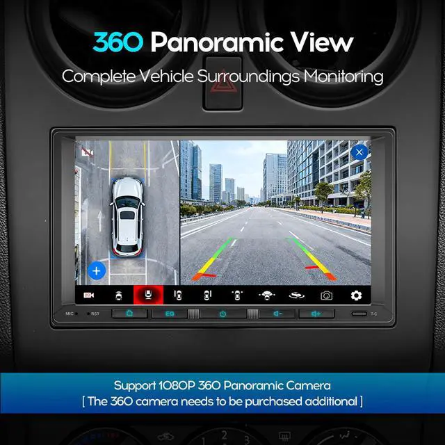 Alt view image 5 of 6 - 7inch Android Double DIN Car Stereo, Wireless CarPlay & Android Auto, 8 Cores,Chat GPT, 360 Camera Function,Wi-Fi/Bluetooth/USB,Car Radio 4G+32G, 32B-DSP, AHD Rear Camera,FM/AM/GPS/SWC