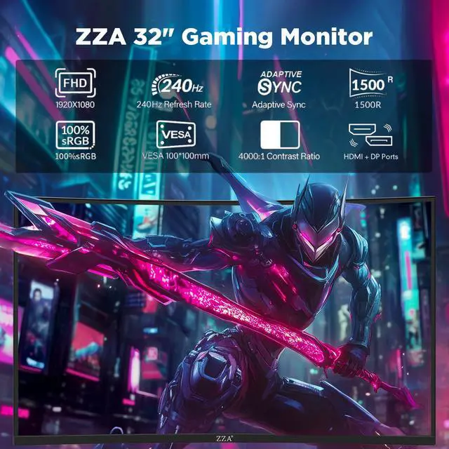 Alt view image 2 of 6 - 32 Inch Curved Gaming Monitor, 1500R, 240Hz Full HD VA Display with HDR, FreeSync & G-Sync Compatible, Low Blue Light, HDMI & DP Ports, Tilt Adjustable, Wall Mountable Computer Monitor