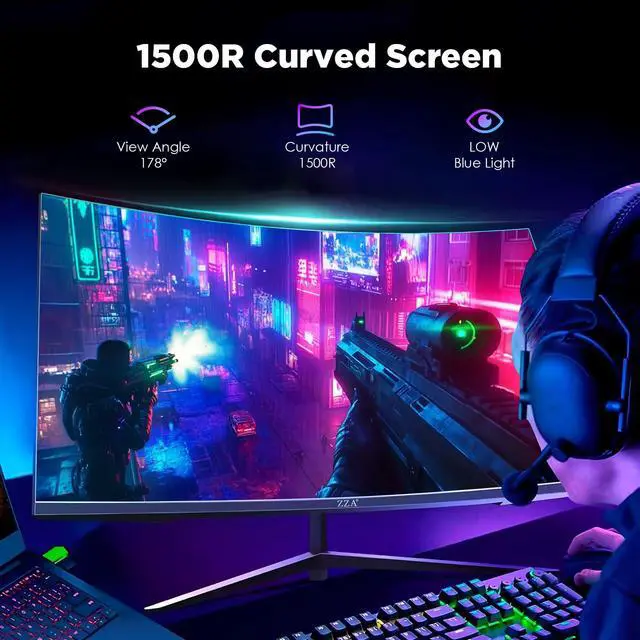 Alt view image 6 of 6 - 32 Inch Curved Gaming Monitor, 1500R, 240Hz Full HD VA Display with HDR, FreeSync & G-Sync Compatible, Low Blue Light, HDMI & DP Ports, Tilt Adjustable, Wall Mountable Computer Monitor