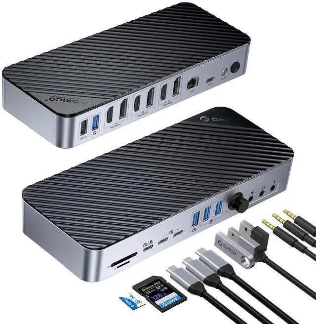 Main image of 22-in-1 DisplayLink Docking Station, Quad Displays USB C Hub with 3 DP, 3 HDMI, Single 8K Output, 60W PD, USB A/C 3.2, USB-A 3.0, RJ45, SD/TF, 3 Types AUX DKA22