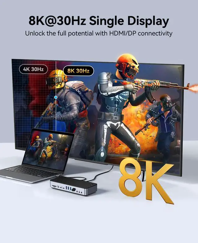 Alt view image 3 of 6 - 22-in-1 DisplayLink Docking Station, Quad Displays USB C Hub with 3 DP, 3 HDMI, Single 8K Output, 60W PD, USB A/C 3.2, USB-A 3.0, RJ45, SD/TF, 3 Types AUX DKA22
