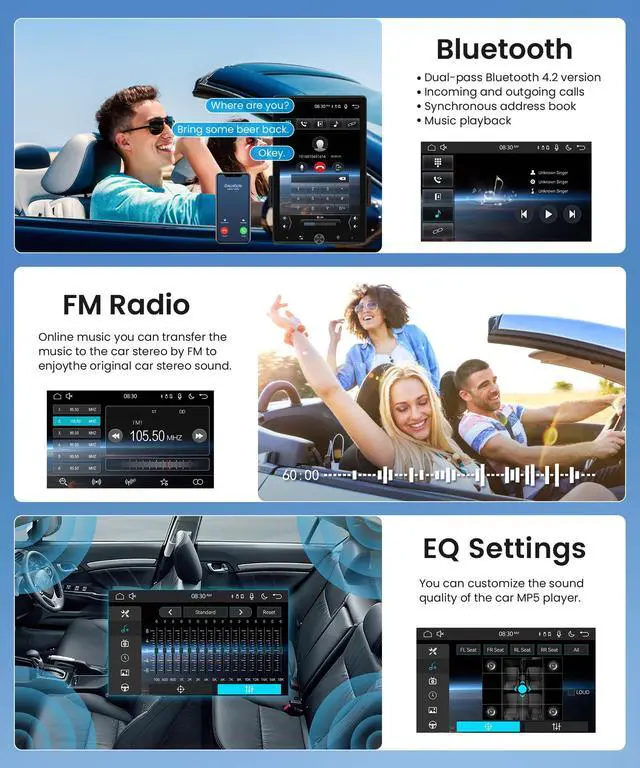 Alt view image 4 of 6 - 10.4 inch Single Din Car Stereo Wireless CarPlay Android Auto Mirror Link, Rotational 2.5D Touch Screen 1280x800 Car Radio with BT FM/RDS/EQ USB/AUX/TF/SWC/MIC Car Audio Receiver Backup Camera