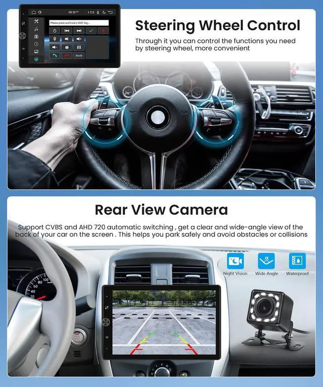 Alt view image 5 of 6 - 10.4 inch Single Din Car Stereo Wireless CarPlay Android Auto Mirror Link, Rotational 2.5D Touch Screen 1280x800 Car Radio with BT FM/RDS/EQ USB/AUX/TF/SWC/MIC Car Audio Receiver Backup Camera