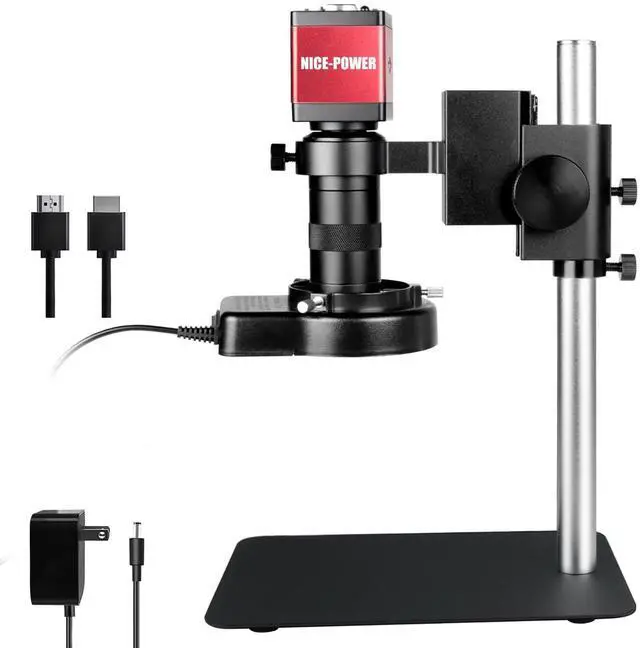 Main image of Digital Microscope with Metal Base, 13MP 1080P HDMI VGA Industrial Microscope Magnifier, 130X Zoom C-Mount HD Lens, LED Ring Light, Soldering Electronic Repair Bench Microscopes
