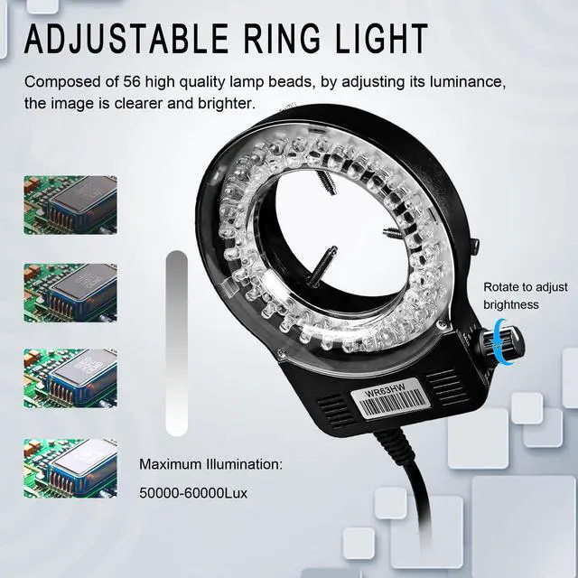 Alt view image 5 of 6 - Digital Microscope with Metal Base, 13MP 1080P HDMI VGA Industrial Microscope Magnifier, 130X Zoom C-Mount HD Lens, LED Ring Light, Soldering Electronic Repair Bench Microscopes