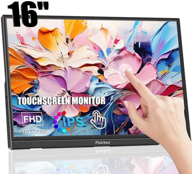 Main image of Portable Monitor Touchscreen 16 Inch FHD 1920x1200P HDMI USBC Travel Touch Screen Monitor IPS Display for PC Laptop Computer Ras Pi, 300cd/, Built-in Speakers