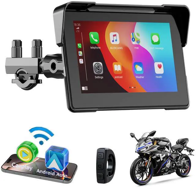 Main image of Motorcycle Carplay Screen for Apple carplay & Android Auto, 7" Portable Wireless Waterproof Touchscreen - Support car Play GPS Navigation/Dual BT/Voice Control for Motorcycle Riders