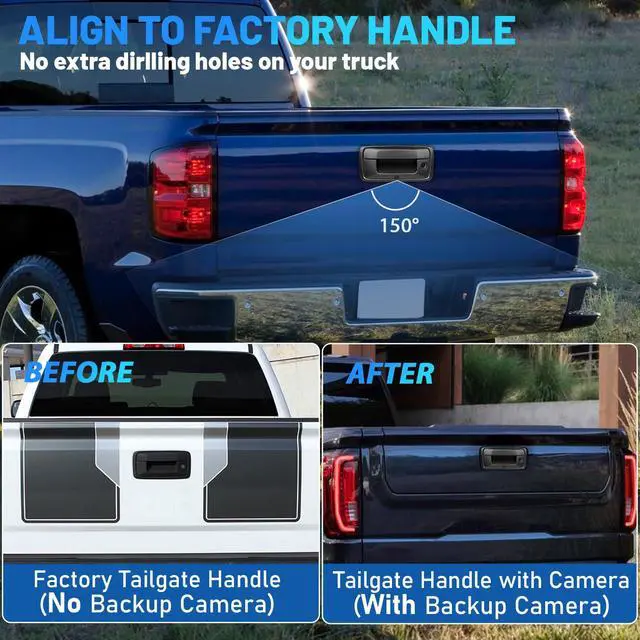 Alt view image 3 of 6 - Tailgate Handle Backup Camera for 2014-2018 Chevy Silverado GMC Sierra 1500 2500 3500 Reverse Rear View RCA Camera Tailgate Latch w/Key Hole, Replaces# 23448681, 23128692, 23156952, 84016231