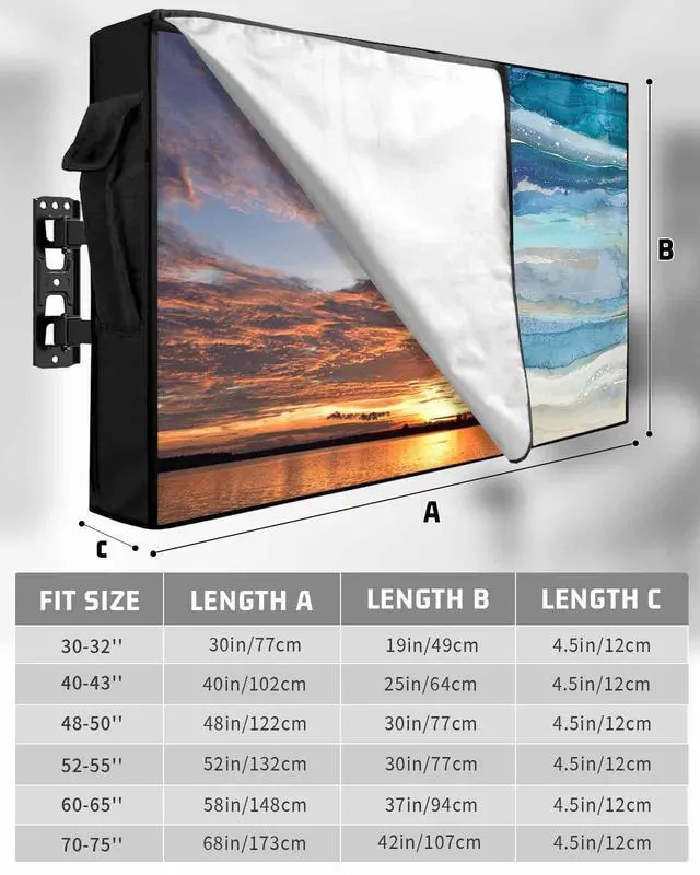 Alt view image 2 of 6 - Outdoor TV Cover 70-75 Inch Weatherproof, Blue Coastal Outdoor TV Enclosure with Zipper & Roll Up Front Flap, Summer Beach Nautical Abstract Art Waterproof TV Covers for Outside Flat Screen TV
