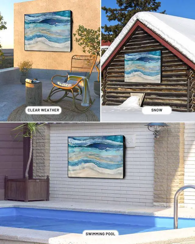 Alt view image 4 of 6 - Outdoor TV Cover 70-75 Inch Weatherproof, Blue Coastal Outdoor TV Enclosure with Zipper & Roll Up Front Flap, Summer Beach Nautical Abstract Art Waterproof TV Covers for Outside Flat Screen TV