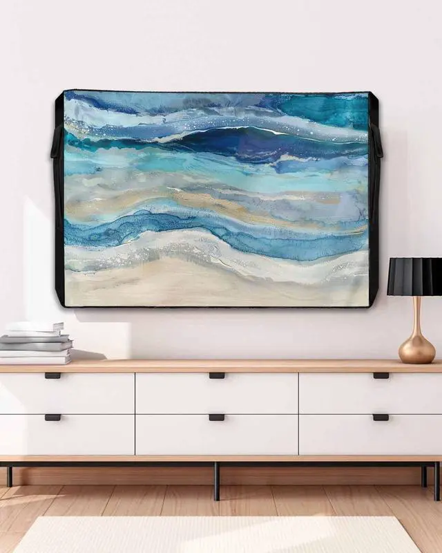 Alt view image 5 of 6 - Outdoor TV Cover 70-75 Inch Weatherproof, Blue Coastal Outdoor TV Enclosure with Zipper & Roll Up Front Flap, Summer Beach Nautical Abstract Art Waterproof TV Covers for Outside Flat Screen TV