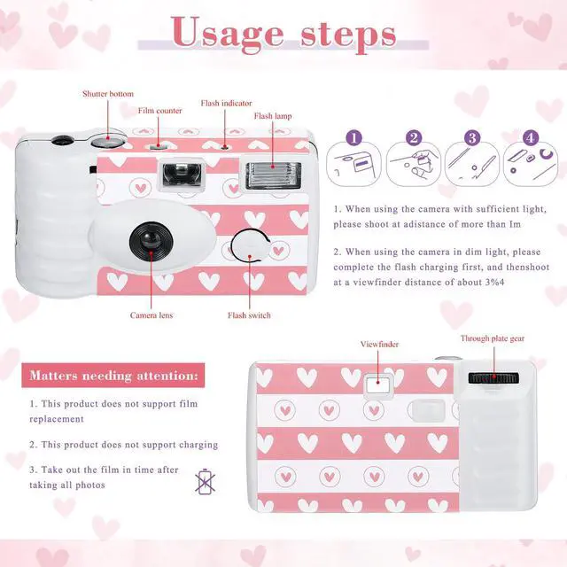 Alt view image 3 of 6 - 3 Pack Disposable Camera for Wedding Simple Use Color Film Camera with Flash Disposable Cameras One Time Camera for Gathering Wedding Travel Party Supply (White)