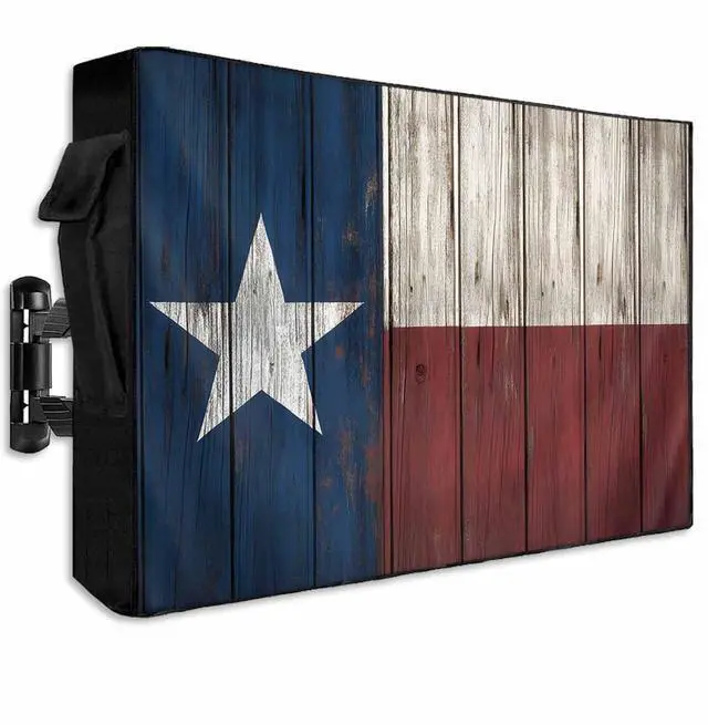 Main image of Western Texas Star Outdoor TV Cover 52-55 Inch Weatherproof, Country Outdoor TV Enclosure with Zipper & Roll Up Front Flap, Blue White Red Wood Waterproof TV Covers for Outside Flat Screen TV