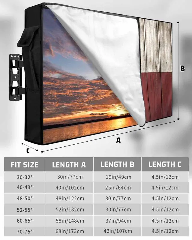 Alt view image 2 of 6 - Western Texas Star Outdoor TV Cover 52-55 Inch Weatherproof, Country Outdoor TV Enclosure with Zipper & Roll Up Front Flap, Blue White Red Wood Waterproof TV Covers for Outside Flat Screen TV