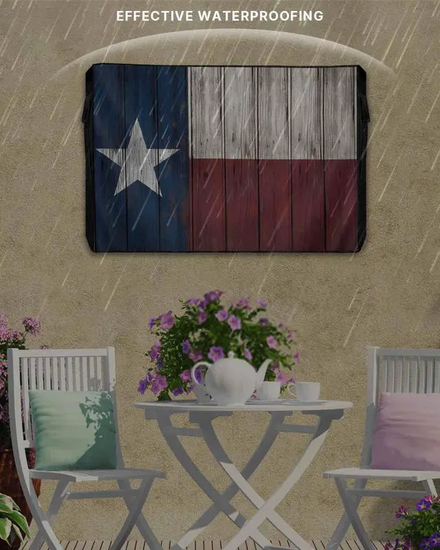 Alt view image 3 of 6 - Western Texas Star Outdoor TV Cover 52-55 Inch Weatherproof, Country Outdoor TV Enclosure with Zipper & Roll Up Front Flap, Blue White Red Wood Waterproof TV Covers for Outside Flat Screen TV