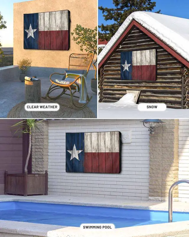 Alt view image 4 of 6 - Western Texas Star Outdoor TV Cover 52-55 Inch Weatherproof, Country Outdoor TV Enclosure with Zipper & Roll Up Front Flap, Blue White Red Wood Waterproof TV Covers for Outside Flat Screen TV