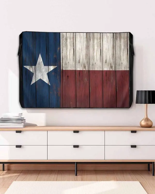 Alt view image 5 of 6 - Western Texas Star Outdoor TV Cover 52-55 Inch Weatherproof, Country Outdoor TV Enclosure with Zipper & Roll Up Front Flap, Blue White Red Wood Waterproof TV Covers for Outside Flat Screen TV
