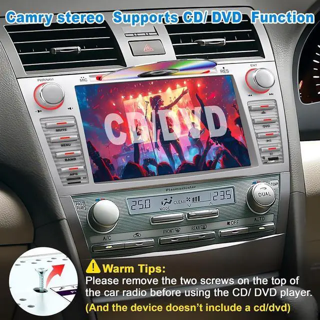 Alt view image 3 of 6 - 8-Inch Touch Screen Car Stereo with CD/DVD Player for Toyota Camry 2006-2011(Without J-B-L Sound System), Support Bluetooth 5.2, CarPlay/Android Auto, Backup Camera, FM/AM Radio, AUX Input