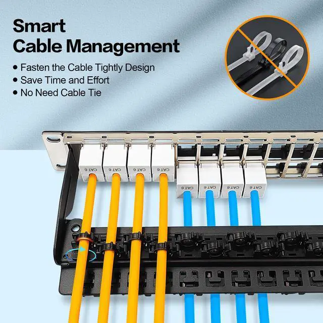 Alt view image 3 of 6 - 48 Port Patch Panel Cat6 Keystone Jack 90° Angled Ethernet Punch Down for Rackmount 1U 19inch Network Patch Panel with Cable Support Bar
