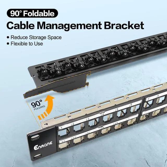 Alt view image 5 of 6 - 48 Port Patch Panel Cat6 Keystone Jack 90° Angled Ethernet Punch Down for Rackmount 1U 19inch Network Patch Panel with Cable Support Bar