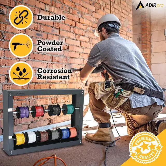 Alt view image 2 of 6 - Wire Spool Rack, 2-Rod | Heavy-Duty Wire & Cable Dispenser | Conduit Display & Storage for Electrical, Industrial & Retail Use | Grey