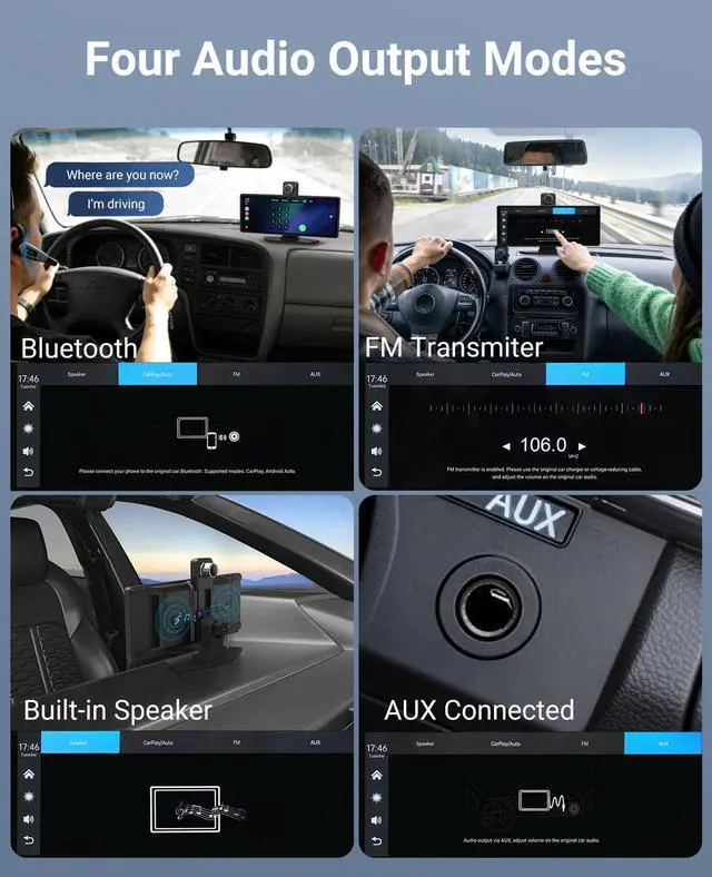 Alt view image 6 of 6 - Wireless CarPlay and Android Auto 10.26-inch Touchscreen, 4K Dash Camera and 1080p Backup Camera, Universal Portable car Display, Equipped with 64G Memory Card