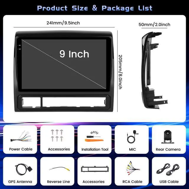 Alt view image 5 of 6 - 4G+128G Car Radio for Toyota Tacoma 2005-2013,9'' Incell Screen Full Touchscreen Stereo Wireless CarPlay Android Auto Android 15 32-EQ Bluetooth FM/RDS GPS WiFi SWC AHD Backup Camera
