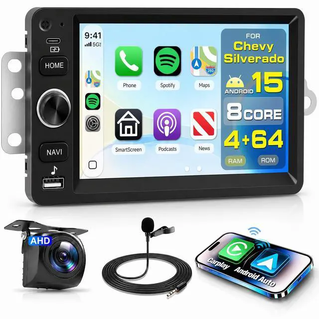 Main image of 8 Core 4G+64G 5G WiFi Car Radio Stereo for 2003-2006 Chevrolet Chevy Silverado Tahoe GMC Sierra Yukon with Wireless Carplay Android Auto, 7" 1280P Touchscreen Radio BT 5.0 FM SWC Backup Camera