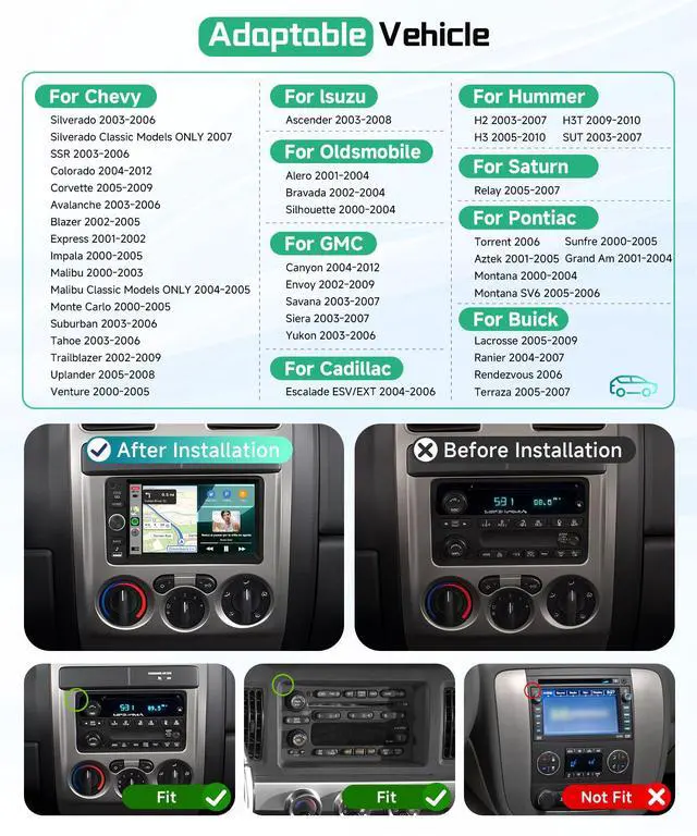 Alt view image 2 of 6 - 8 Core 4G+64G 5G WiFi Car Radio Stereo for 2003-2006 Chevrolet Chevy Silverado Tahoe GMC Sierra Yukon with Wireless Carplay Android Auto, 7" 1280P Touchscreen Radio BT 5.0 FM SWC Backup Camera