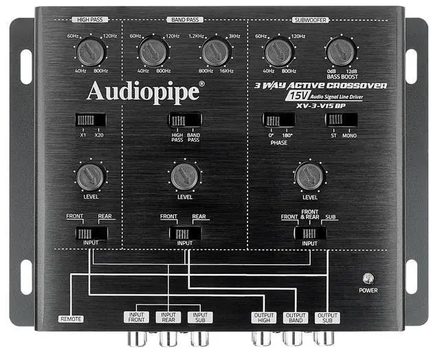 Alt view image 3 of 6 - 3-Way Active Crossover with Bandpass Filter (XV-3-V15BP), Multiplier Switch, Compact, Power LED Indicator, Subwoofer Bass Boost, Custom Installation, Remote Bass Knob
