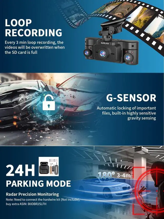 Alt view image 5 of 6 - Dash Cam Front and Rear, 360 Dgree View 4 Channel Dash Camera for Cars 2K FHD, Mini Dashcam Built-in WiFi, Car Camera Free 64GB Card, Voice Control, Night Vision,WDR,24/7 Parking Mode, V30-4CH