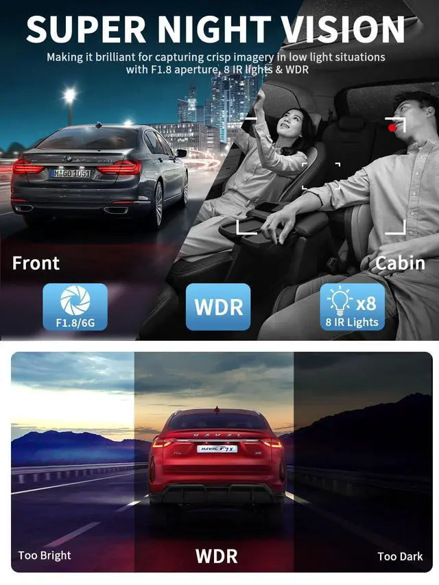 Alt view image 6 of 6 - Dash Cam Front and Rear, 360 Dgree View 4 Channel Dash Camera for Cars 2K FHD, Mini Dashcam Built-in WiFi, Car Camera Free 64GB Card, Voice Control, Night Vision,WDR,24/7 Parking Mode, V30-4CH