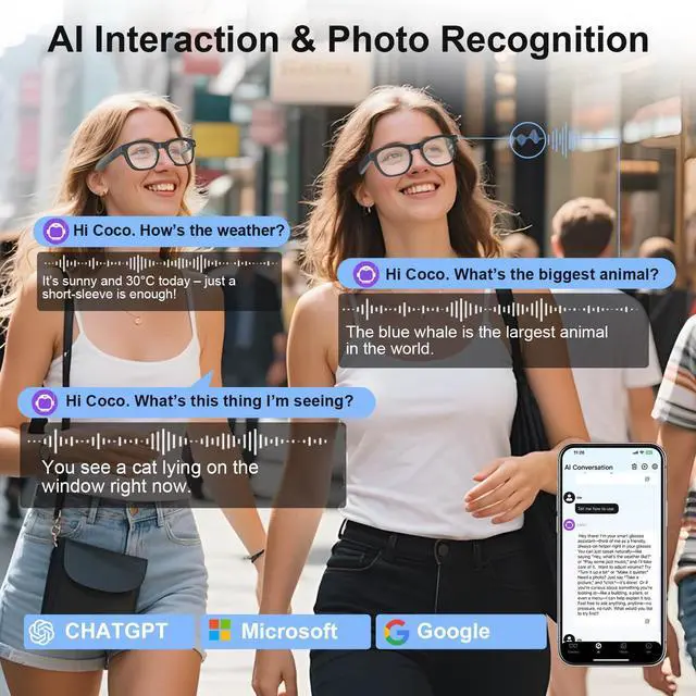 Alt view image 3 of 6 - AI Smart Glasses with Camera, 8MP HD Camera Glasses, 1080P Video & Photo Recording Glasses with Voice Assistant, AI Object Recognition & Translation, Photochromic Lens, Bluetooth for Travel/Work/Vlog