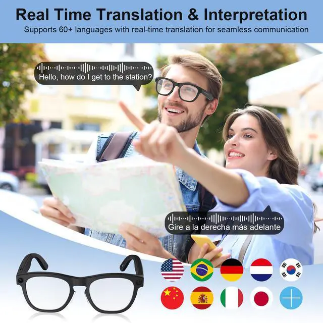 Alt view image 6 of 6 - AI Smart Glasses with Camera, 8MP HD Camera Glasses, 1080P Video & Photo Recording Glasses with Voice Assistant, AI Object Recognition & Translation, Photochromic Lens, Bluetooth for Travel/Work/Vlog
