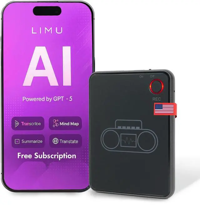 Main image of AI Voice Recorder with App Control - 13h Recording Device, 64GB AI Note Taking Device - GPT 5 Translation, Summaries & Mind Maps (125 Languages), 400 Min/Month, Audio Recorder with Transcription
