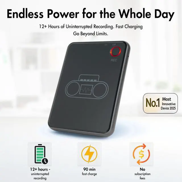 Alt view image 3 of 6 - AI Voice Recorder with App Control - 13h Recording Device, 64GB AI Note Taking Device - GPT 5 Translation, Summaries & Mind Maps (125 Languages), 400 Min/Month, Audio Recorder with Transcription