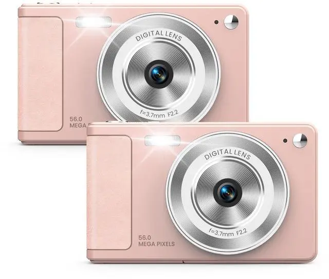 Main image of Digital Camera 56MP, FHD 1080P Point & Shoot Camera with 32GB SD Card, 2 Batteries, and Lanyard, Ideal for Kids & Teens, Suitable Gift for Girls,Pink, 2-Pack