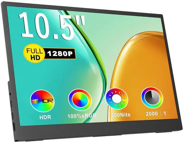 Main image of Small Portable Monitor 10.5" 500 Nits 2000:1 FHD 1280P IPS Screen, Ultra-Slim Mini Monitor w/Kickstand & Dual Speaker, USB C HDMI HDR Portable Gaming Monitor, Travel Monitors for Laptop PCs