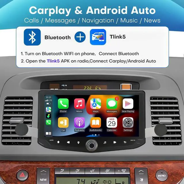 Alt view image 3 of 4 - Car Radio for Toyota Camry 2000 2001 2002 2003 2004 2005 2006 10.33 inch Stereo Android 14 Touch Screen Wireless Carplay & Android Auto Bluetooth WiFi GPS Backup Camera SWC DSP Head Unit
