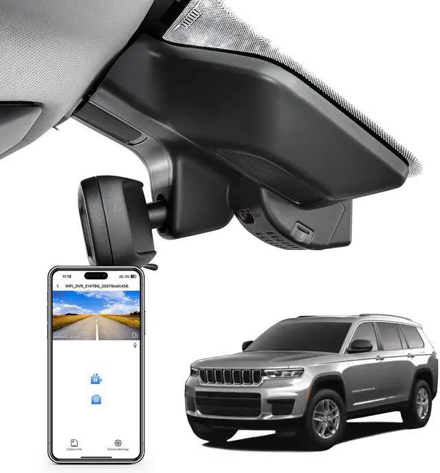 Main image of 4K Dash Cam Custom for Gen5 Grand Cherokee 2022 2023 2024 2025 2026,Grand Cherokee L 2021-2026 (Model D), Laredo Limited Overland Summit Trailhawk, UHD 2160P Video,WiFi & App, GPS, 64GB Card