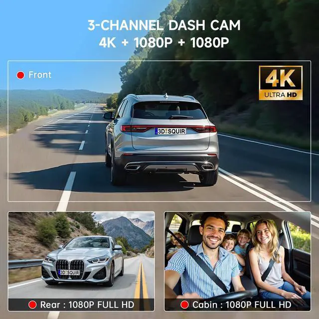 Alt view image 4 of 4 - CarPlay Screen for Car Tablet Android Auto Smart Screen for Car, 4K Dash Cam Portable Car Play with 3 Channel Camera,10.26 Wireless Display with FM Radio Stereo Bluetooth 5.2, 32GB TF Card Black