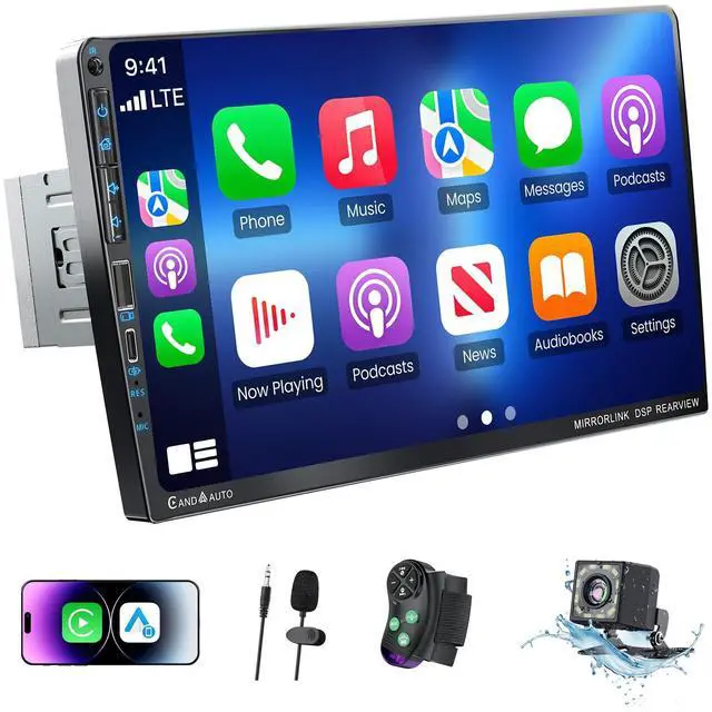 Main image of 9" Single DIN Car Stereo with Wireless Apple CarPlay and Android Auto,UHD Car Radio IPS Touchscreen,1080P Back Camera,Mirror Link, Voice Control, Bluetooth 5.3,GPS,AM&FM,Type-C (9016-with Camera)