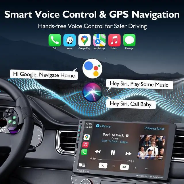 Alt view image 3 of 4 - 9" Single DIN Car Stereo with Wireless Apple CarPlay and Android Auto,UHD Car Radio IPS Touchscreen,1080P Back Camera,Mirror Link, Voice Control, Bluetooth 5.3,GPS,AM&FM,Type-C (9016-with Camera)