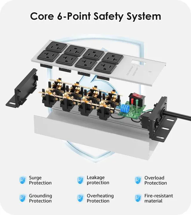 Alt view image 2 of 4 - Heavy Duty Power Strip Surge Protector 20 AMP, Industrial GFCI Multiple Outlets Extender 12 Gauge 10 FT Extension Cord. Grey High-Amp 8 Plugs for Shop Garage Kitchen