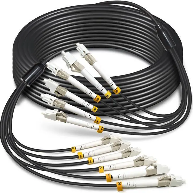 Main image of 30 Meters 6 Core OM3 Multimode Industrial TPU LC to LC Outdoor Armored Fiber Patch Cable, Direct Burial 6 Strands Fiber Optic Cable, 10Gb Duplex 50/125um MMF LC-LC 6 Fibers