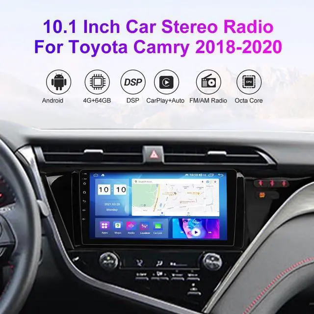 Alt view image 3 of 4 - Android Radio Stereo for Toyota Camry 2018 2019 2020, 10.1 inch Octa Core GPS Navi Wireless Wired Car-Play Android Auto Head Unit IPS Blue-Tooth FM AM RDS DSP, 4GB RAM 64GB ROM