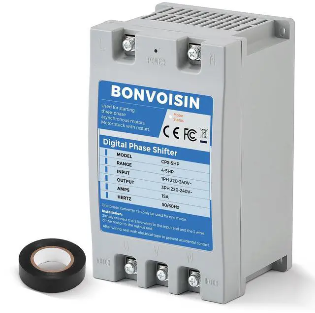 Main image of Single Phase to 3 Phase Converter 5HP(3.75kW) Digital Phase Shifter, 7A 220V-240V Input/Output, One Converter only for one Motor