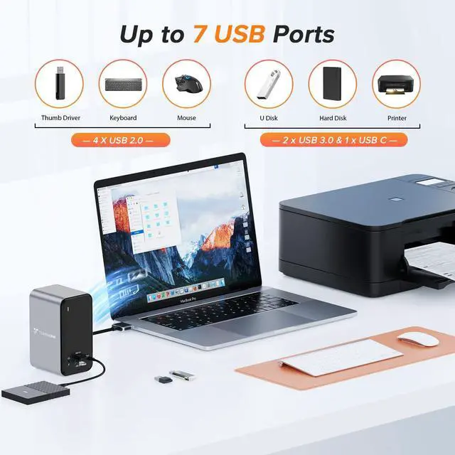 Alt view image 4 of 4 - MacBook Pro Docking Station Dual Monitor with 2 4k HDMI Display,15 in 2 USB C Docking Station for MacBook with 2 HDMI, VGA, PD3.0, 7 USB Ports, RJ45 Ethernet & 3.5mm Audio (No Power Adapter)
