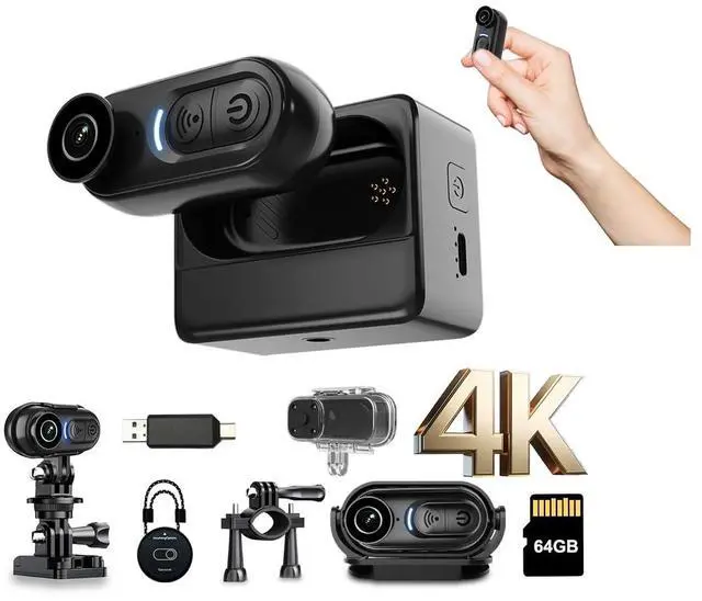 Main image of 4K Body Action Mini Camera - Thumb POV 64GB Cam with Audio & Video Recording, 6-Axis Image Stabilization - IPX7 Waterproof - Outdoor Indoor Hands-Free Wearable Cams for Cycling Travel Vlog Swim