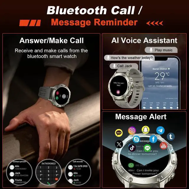 Alt view image 2 of 4 - Smart Watch for Men Fitness Tracker: Bluetooth Waterproof Make Answer Call Digital Mens Watches Running Step Pedometer Smartwatch for Android Phones iPhone Samsung Compatible Sleep Heart Rate Monitor